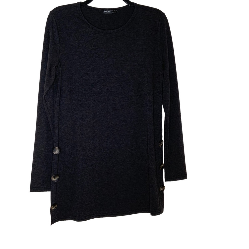 Shein dark grey long sleeve top with Side buttons. Size M